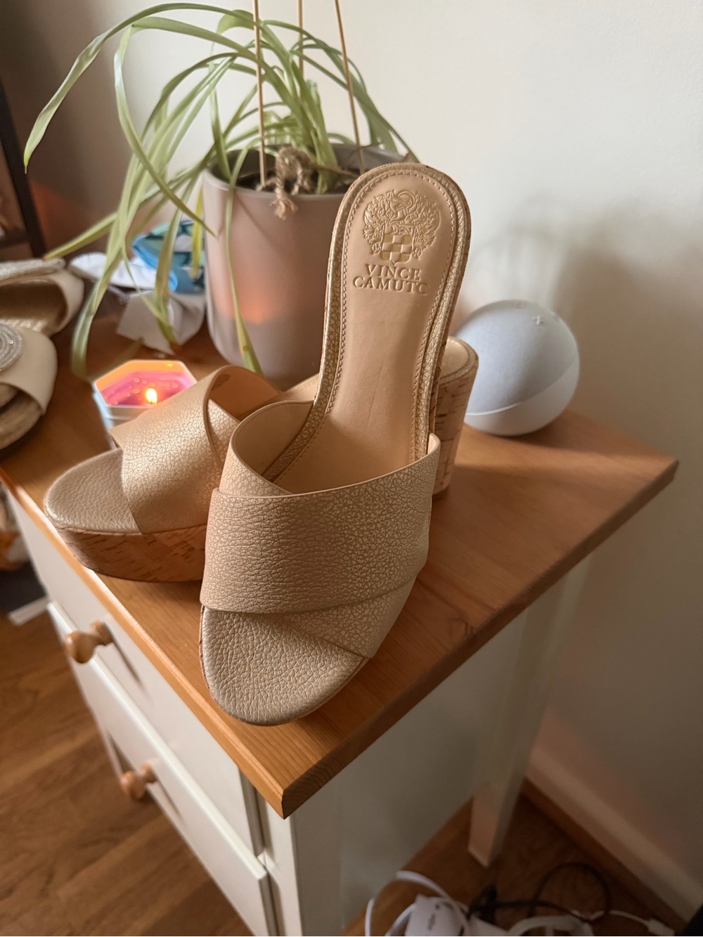 Vince Camuto Gold Platform Wedge Slide Sandals